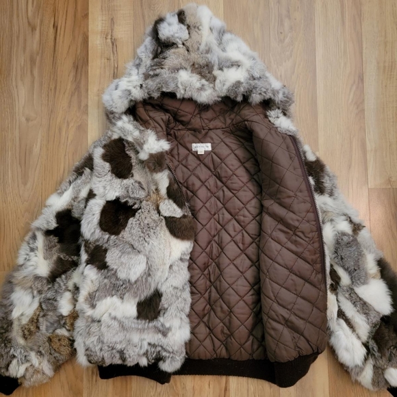 Genuine Rabbit Fur Patchwork Bomber Jacket - Picture 2 of 10
